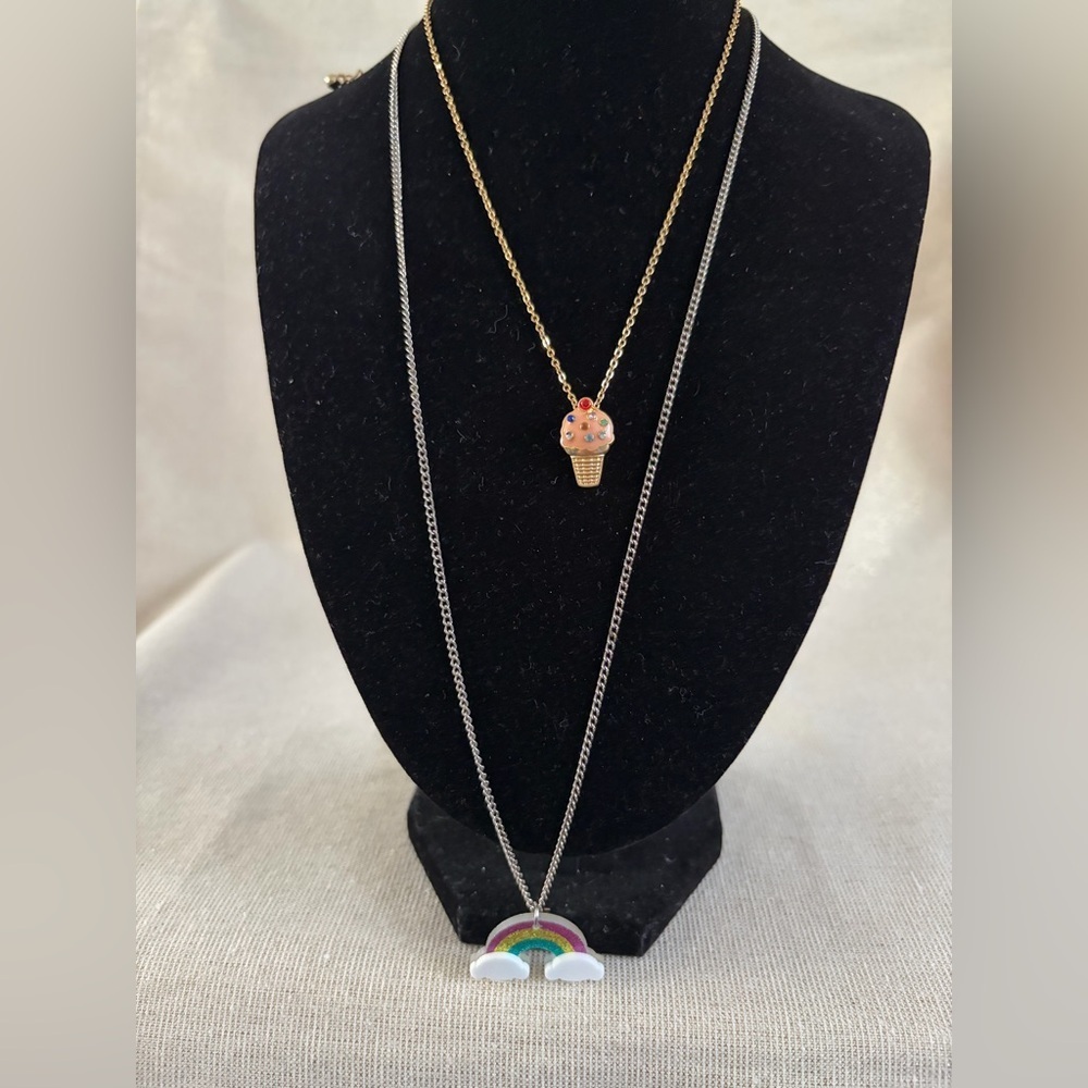 Gold & Silver Layered Ice Cream Pendant and Rainbow Necklace
